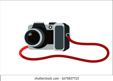 Camera vector cartoon illustration. Photography equipment flat clipart. Taking snapshot during vacation, travel shot. Compact digital camera for travelling. Isolated design element