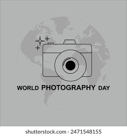 Camera Vector Design, World Photography Day with World Map Background