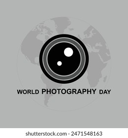 Camera Vector Design, World Photography Day with World Map Background