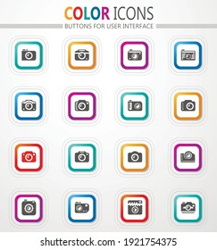 camera vector flat button icons with colored outline and shadow