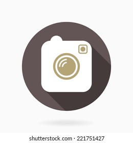 Camera vector flat icon in brown circle with long shadow