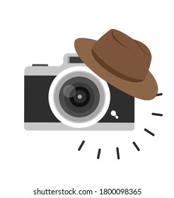 camera vector  flat style with brown hat