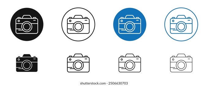 Camera vector icon in black and blue colors
