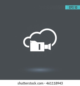 Camera vector icon. Cloud pictogram. Graphic symbol for web design, logo. White glyph on a gray background. Isolated sign.