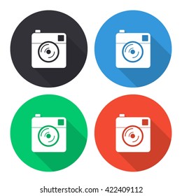 camera vector icon - colored round buttons with long shadow
