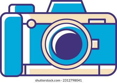 a camera vector icon design colored in blue and beige to give off a simple and minimal impression, this design has the theme of hardware technology which is minimalistic and simple