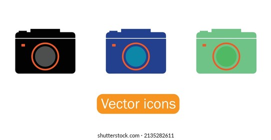 Camera vector icon. flat design photo camera icon isolated on white background in three different colors