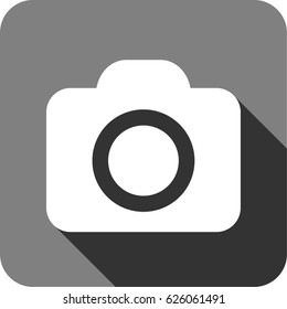 camera vector icon in gray background with long shadow