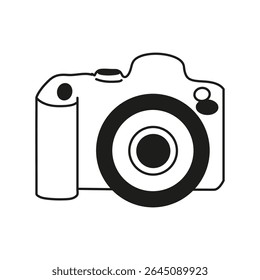 Camera vector icon. Line art. Flat illustration. Hand drawn. Camera silhouette on a white background. Good for everything related to travel, passenger transportation, photography