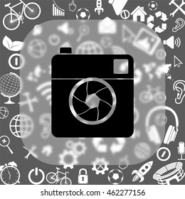 Camera vector icon - matte glass button on background consisting of  different icons