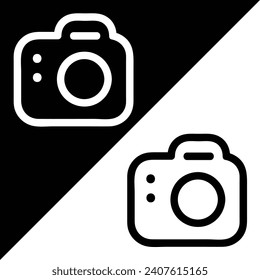 Camera Vector Icon, Outline style, isolated on Black and White Background.