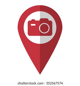 camera - vector icon; red map  pointer