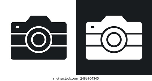 Camera vector icon set in solid black and white color