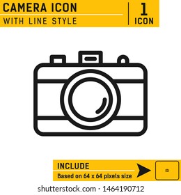 Camera vector icon. Social media icon with line style isolated on white background. Vector icon for web design and other. Easy to change size. Icon neatly designed on pixel perfect 32X32 size grid
