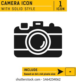 Camera vector icon. Social media icon with solid style isolated on white background. Vector icon for web design and other. Easy to change size. Icon neatly designed on pixel perfect 32X32 size grid