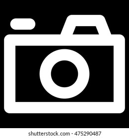 Camera vector icon. Style is contour flat icon symbol, white color, black background.