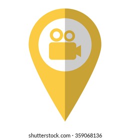 Camera - vector icon;  yellow map pointer