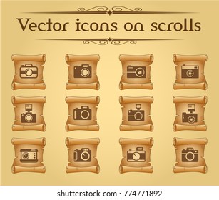 camera vector icons on scrolls for your creative ideas