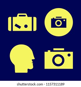 camera vector icons set. with human head, camera and suitcase in set
