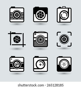 Camera vector icons set. Icons for photographers.