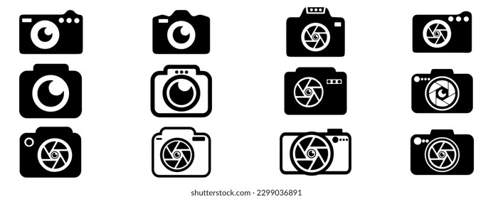 Camera vector icons set. Camera shutter, lenses and photo camera icon vector