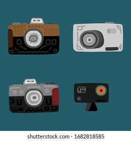 camera, camera vector icons, stylish illustration on a blue background.