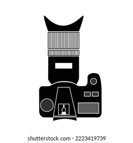 Ilustración del vector de cámara, fondo blanco y negro.