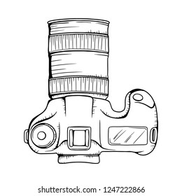 Camera Vector illustration. Camera line drawing