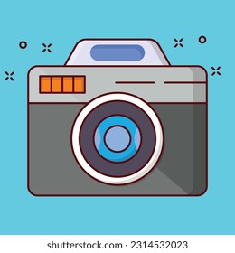 ilustración de cámara en un fondo transparente. Símbolos de calidad superior. Iconos planos de línea vectorial para el diseño de conceptos y gráficos.