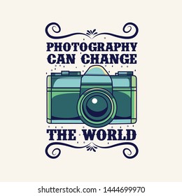 Camera vector illustration. vintage camera vector for t shirt design. camera hand drawn illustration with vintage color. vintage camera vector with lettering typography