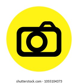Camera vector isolated black icon on yellow background