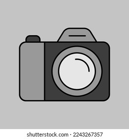 Camera vector isolated grayscale icon. Camping and Hiking sign. Graph symbol for foto web site and apps design, logo, app, UI