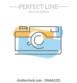 camera vector line, logo, emblem. 