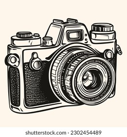 Kamera-Vektorgrafik für Logo oder Symbol, Clipart, Zeichnung Eleganter minimalistischer Stil, abstrakte Illustration