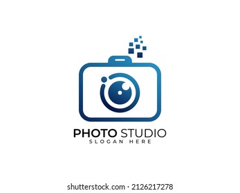 Camera vector logo template in trendy flat style