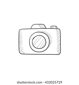 Camera vector sketch icon isolated on background. Hand drawn Camera icon. Camera sketch icon for infographic, website or app.