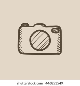 Camera Vector Sketch Icon Isolated On Background. Hand Drawn Camera Icon. Camera Sketch Icon For Infographic, Website Or App.