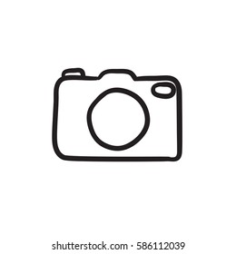 Camera vector sketch icon isolated on background. Hand drawn Camera icon. Camera sketch icon for infographic, website or app.