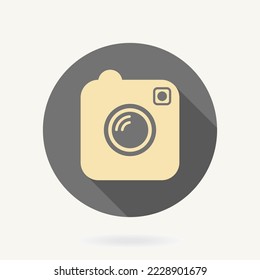 Camera vellow vector flat icon in the circle with long shadow