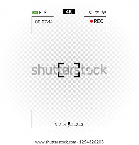 Camera vertical viewfinder template. 4K resolution video rec frame on white background. Record video snapshot photography