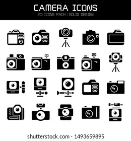 camera, video and action camera icons set
