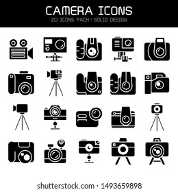 camera, video and action camera icons set