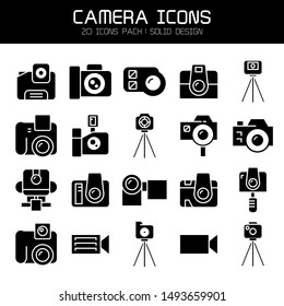 camera, video and action camera icons set