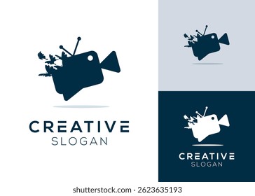 Camera or video cam with butterfly logo design for animal and film