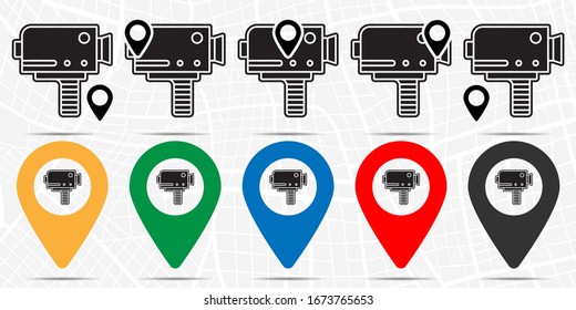 Camera, video icon in location set. Simple glyph, flat illustration element of cinema theme icons