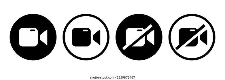 Camera video icon. Camera Off icon. No video . Camera mute symbol. Disable cam pictogram. Vector illustration. 