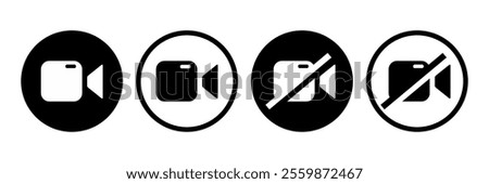 Camera video icon. Camera Off icon. No video . Camera mute symbol. Disable cam pictogram. Vector illustration. 