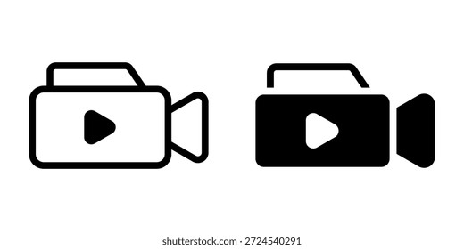 Camera video icon set. A minimalist style graphic of a recorder with a play sign. This camera icon is perfect for use in app development, presentations, and more. Representing recording, media.