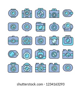 camera and video camera icons, blue theme