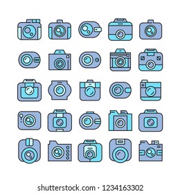 camera and video camera icons, blue theme